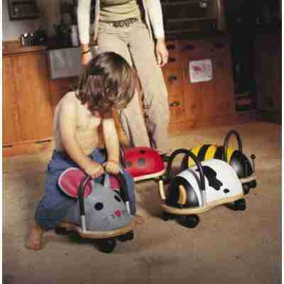 Enfant jouant avec différents modèles de porteurs Wheely Bug