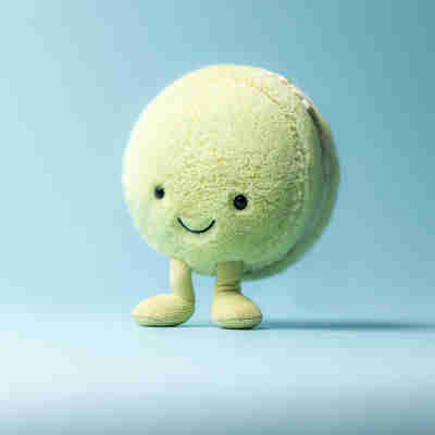 Ptit Loustic – Magasin de jeux et jouets à Saint-Étienne 12 Amuseables Max Macaron Jellycat debout sur fond bleu