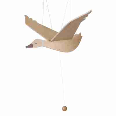 Oie volante en bois avec ailes relevées et système de suspension