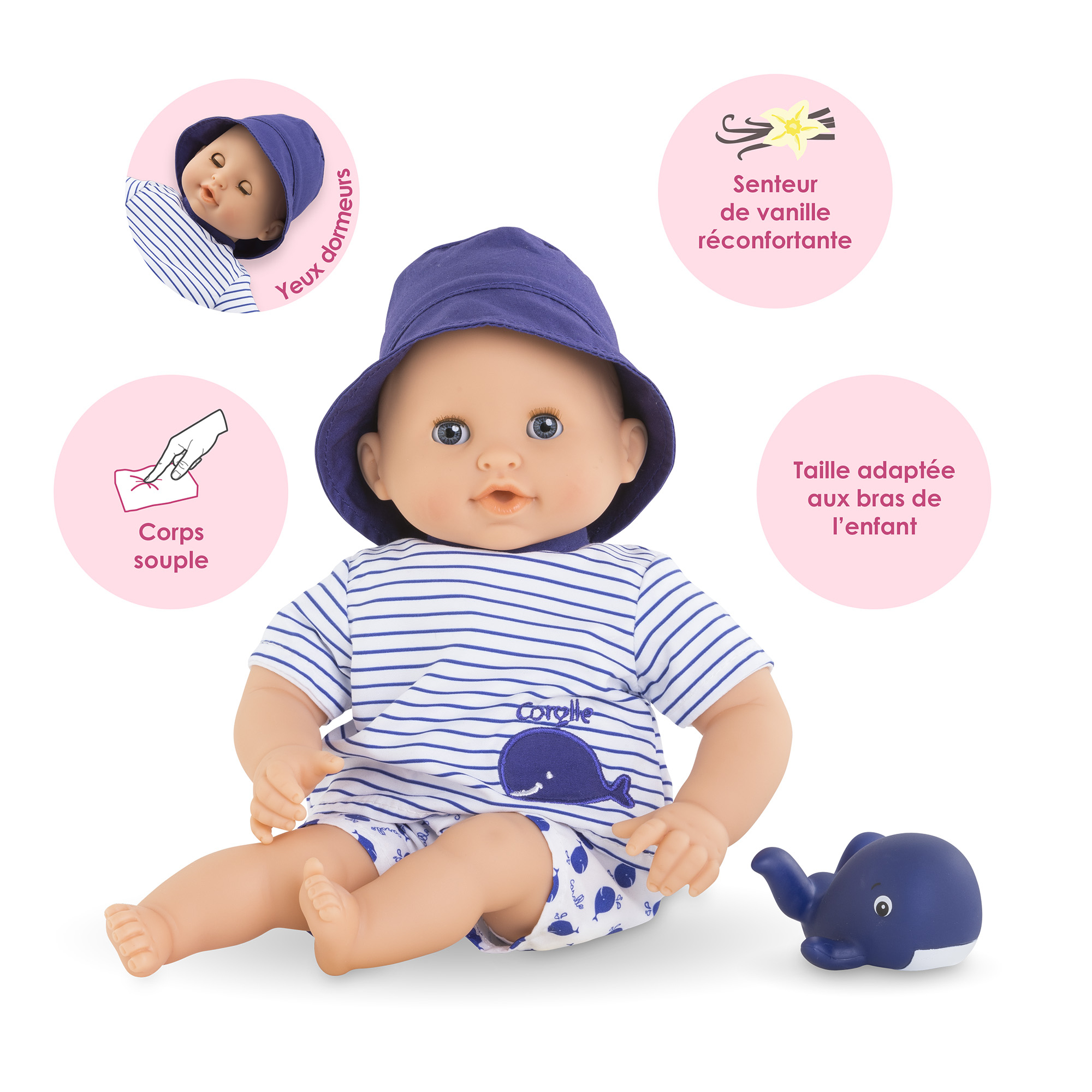 Poupon Bébé Bain - Marin 2 Poupon Bébé Bain Marin Corolle avec yeux dormeurs et senteur vanille