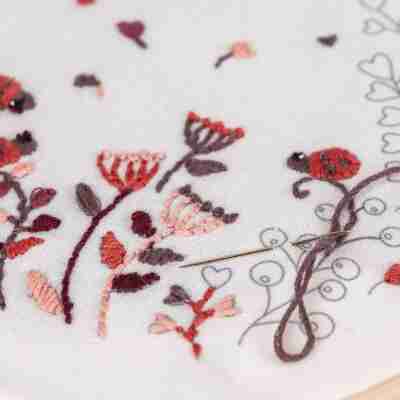 Détail du motif coccinelles et fleurs du kit broderie enfant Egmont Toys