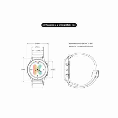 schéma des dimensions et du tour de poignet de la montre k-watch