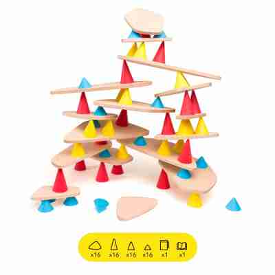 Ptit Loustic – Magasin de jeux et jouets à Saint-Étienne 10 Jeu de construction Piks Oppi avec cônes colorés et plateaux en bois