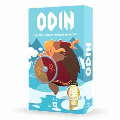Boîte du jeu Odin de Helvetiq avec illustration d’un viking et logo As d’Or 2025