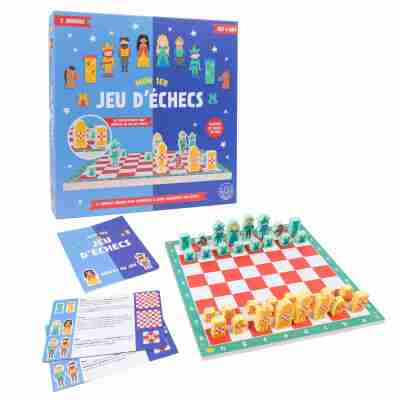 Coffret Mon 1er jeu d’échecs avec boîte, plateau, livret de règles et aides de jeu pour enfant