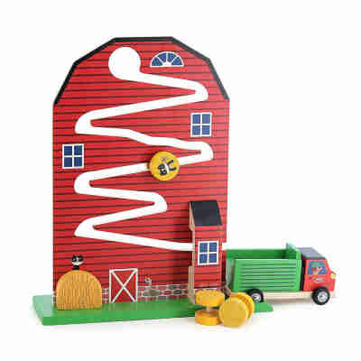 Jeu d’éveil Récolte à la ferme Vilac avec grande grange rouge, bottes de foin et camion