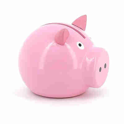 Tirelire cochon rose Vilac en bois laqué vue de profil