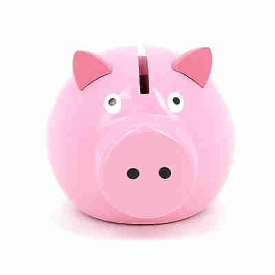 Tirelire cochon rose Vilac vue de face avec fente sur le dessus