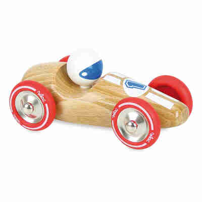 Voiture de course grand modèle Vilac en bois naturel vue de profil