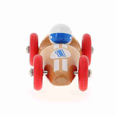 Voiture de course Vilac vue de face avec pilote et roues rouges