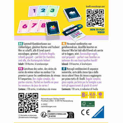 Dos de la boîte Level 8 présentant les combinaisons de cartes et les informations du jeu