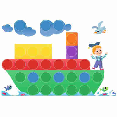 Planche illustrée Colorino représentant un bateau avec emplacements pour les pions colorés