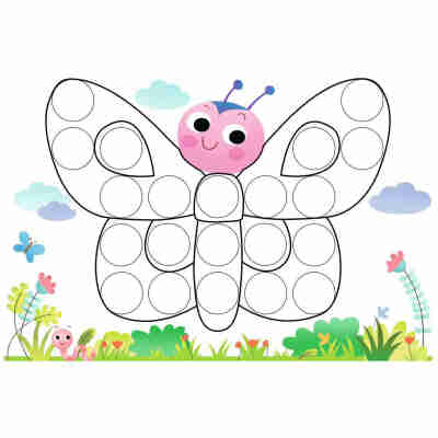 Planche Colorino représentant un papillon à compléter librement avec les pions de couleur