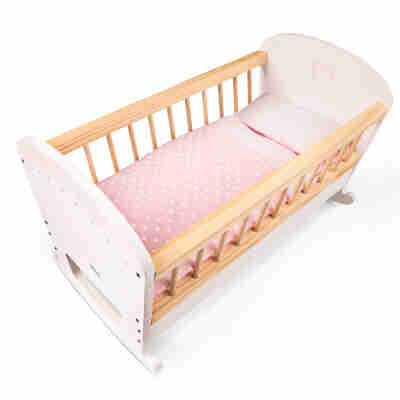 Berceau de poupée Woet avec literie rose pour poupées et peluches jusqu’à 43 cm