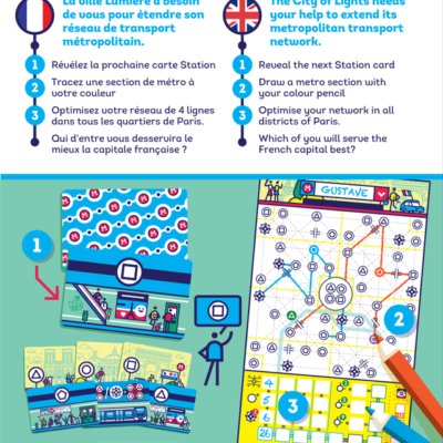 Dos de la boîte Next Station Paris présentant le principe du jeu