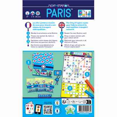 Dos de la boîte Next Station Paris présentant le principe du jeu