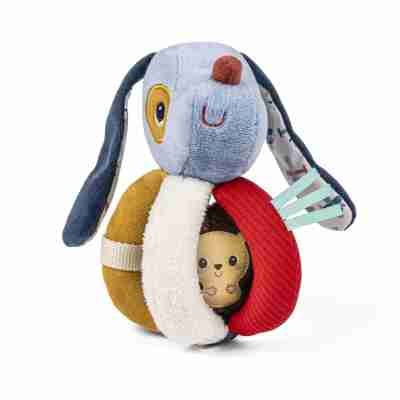 Ptit Loustic – Magasin de jeux et jouets à Saint-Étienne 15 Jules le chien Lilliputiens avec Léon le hérisson placé dans le hochet à poignées