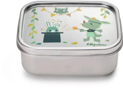 Lunch box Lilliputiens illustrée avec Joe le dragon, un lapin et un hibou