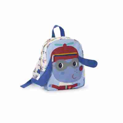Ptit Loustic – Magasin de jeux et jouets à Saint-Étienne 19 Deux enfants jouant avec le sac à dos Jules le chien aviateur Lilliputiens sur le dos