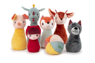 Jeu de quilles forêt Lilliputiens avec 6 personnages en tissu et balle sonore