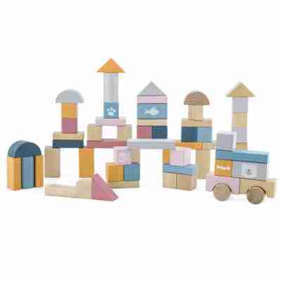 Ptit Loustic – Magasin de jeux et jouets à Saint-Étienne 8 Ensemble de 60 blocs de bois PolarB assemblés en différentes constructions