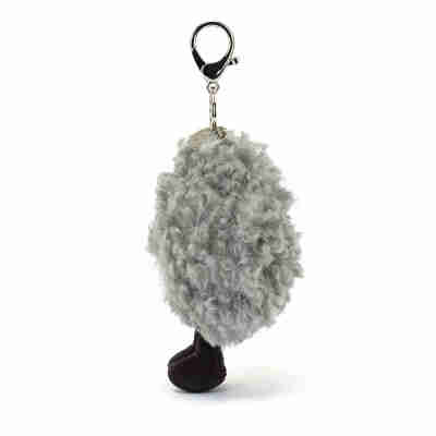 Porte-clés Storm Cloud Jellycat gris vu de profil avec mousqueton métallique
