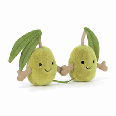 Amuseables Pair of Olives Jellycat, duo de petites olives vertes souriantes