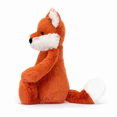 Ptit Loustic – Magasin de jeux et jouets à Saint-Étienne 10 Grande peluche Bashful Renard Jellycat vue de profil avec longue queue rousse et blanche