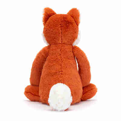 Bashful Renard géant Jellycat vu de dos avec pointe de queue blanche
