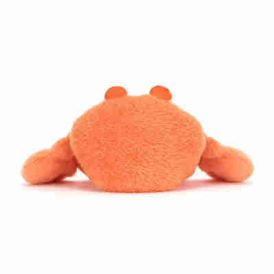 Pinchsnap Crab Jellycat vu de dos avec corps orange arrondi et pinces sur les côtés