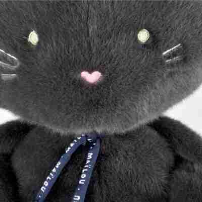 Détail du visage brodé du Chat Méloé Gris Anthracite