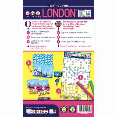 Dos de la boîte Next Station London présentant le principe du jeu