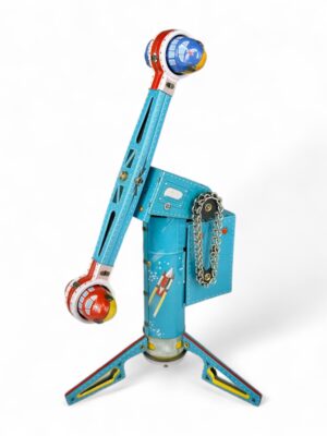 Station spatiale mécanique MS446 en métal bleu avec deux nacelles colorées