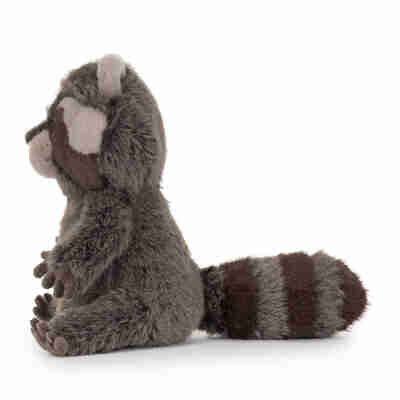 Raton laveur Trixiwoo Raccoon Jellycat vu de profil avec grande queue rayée