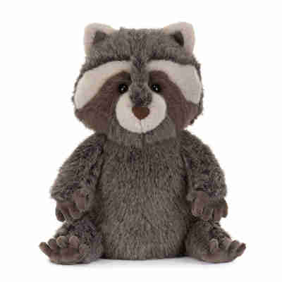 Trixiwoo Raccoon Jellycat de face avec petites pattes détaillées et pelage gris