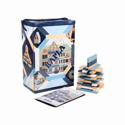 Baril Hiver Kapla avec construction en planchettes bleues et livret de modèles