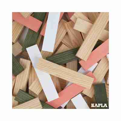 Planchettes Kapla en bois naturel avec pièces roses vertes et blanches