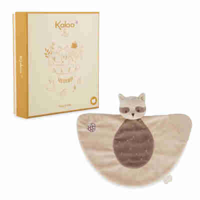 Ptit Loustic – Magasin de jeux et jouets à Saint-Étienne 6 Doudou raton laveur Kaloo Grignoti présenté avec sa boîte cadeau