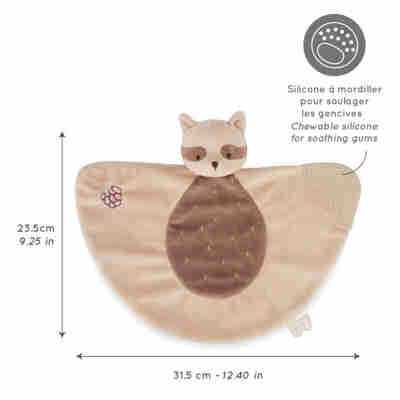Doudou raton laveur Kaloo avec silicone texturé pour les gencives
