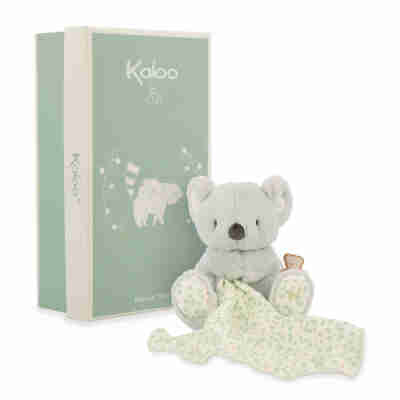 Doudou lange koala Kaloo présenté avec sa boîte cadeau