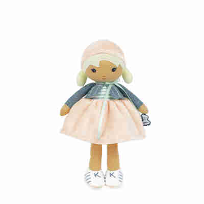 Ptit Loustic – Magasin de jeux et jouets à Saint-Étienne 17 Poupée en tissu Chloé Kaloo 32 cm avec jupe pêche, veste bleue et baskets blanches