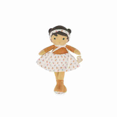 Ptit Loustic – Magasin de jeux et jouets à Saint-Étienne 19 Poupée en tissu Éloïse Kaloo avec tenue caramel et jupe blanche à motifs fruités