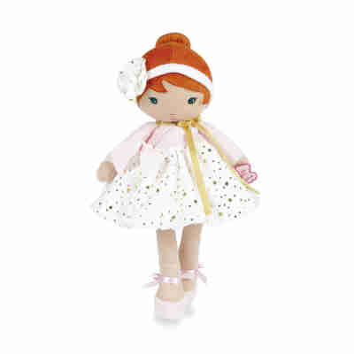 Poupée en tissu Valentine Kaloo avec cheveux roux et robe blanche aux étoiles dorées