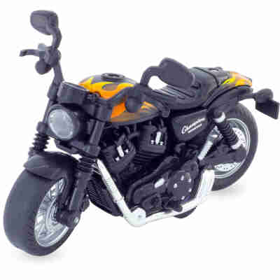 Moto Route Ulysse miniature noire avec flammes orange à rétro-friction