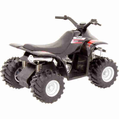 Quad miniature Ulysse noir vu de l’arrière avec suspensions et pneus à crampons