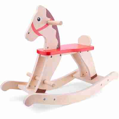 Ptit Loustic – Magasin de jeux et jouets à Saint-Étienne 1 Cheval à bascule en bois naturel New Classic Toys avec assise rouge