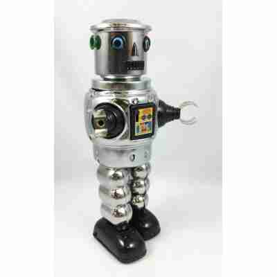 Robot argenté mécanique MS640 en métal avec remontoir à clé et pinces