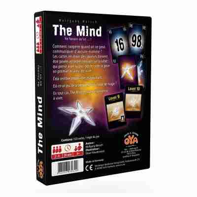 Dos de la boîte The Mind avec principe du jeu, contenu et informations