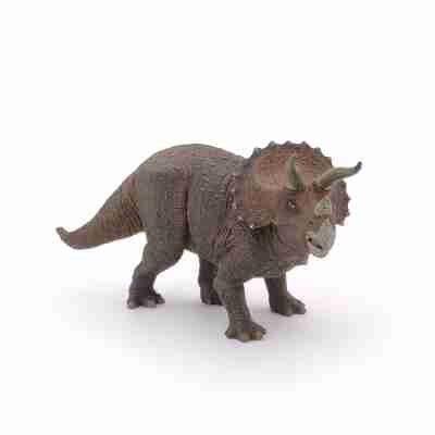 Figurine Tricératops Papo 55002 vue de profil avec trois cornes et peau brune texturée