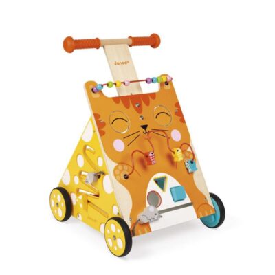 Chariot Chat Janod avec boîte à formes, looping, souris et perles colorées
